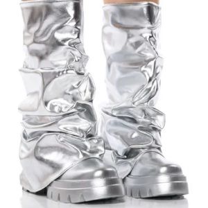 Like new! AZALEA WANG Metallic MidCalf Boot Silver